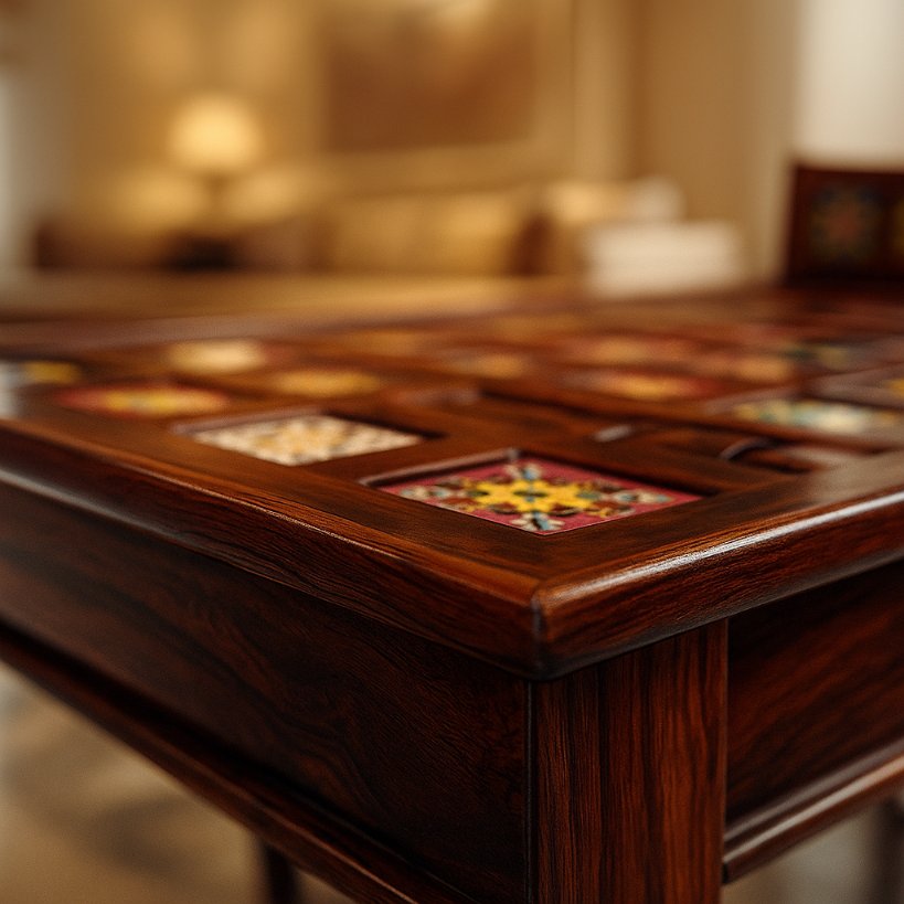 Aangan Sheesham Tile-Inlay Dining Set – 6 Seater