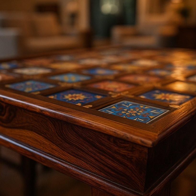 Aangan Handcrafted Mosaic Tile-Top Dining Set – 6 Seater