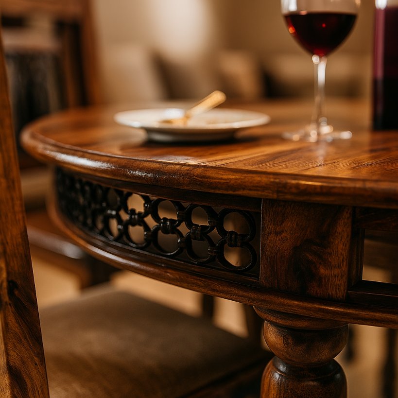 Aangan Handcrafted Round Sheesham Dining Set – 4 Seater