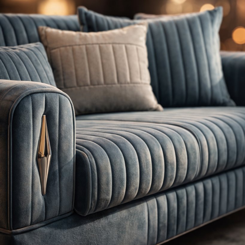Aurelia Luxe Sofa Set in Deep Blue with Contemporary Ribbed Design