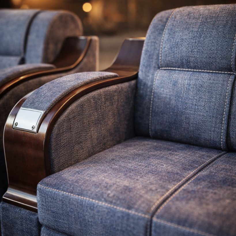 Haven Luxe Fabric Sofa Set with Wooden Arm Accents