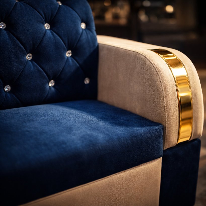 Regal Crest Tufted Sofa Set with Gold Finish Arms