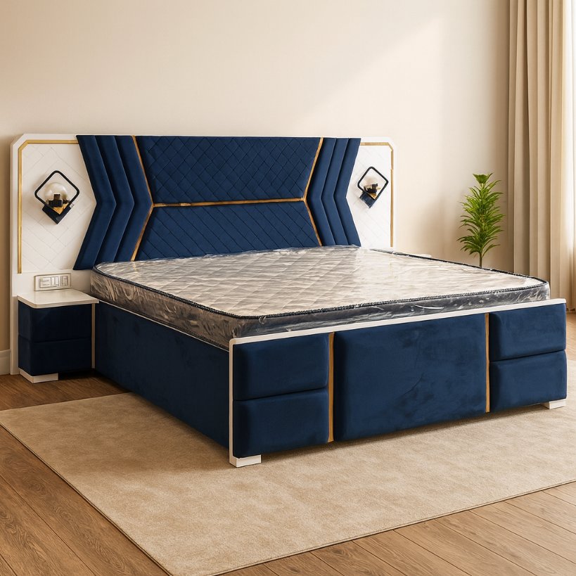 Modern Panel Upholstered Bed With Accent Headboard