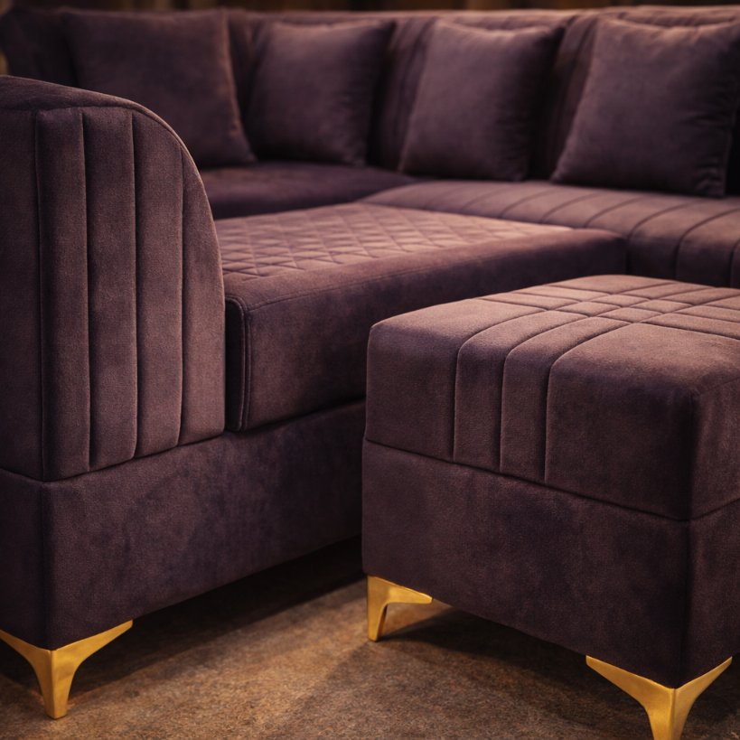 Royal Plum Grande L-Shape Sectional Sofa with Ottoman Set