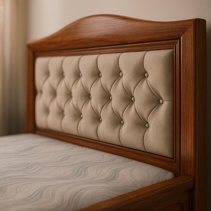 Classic Wooden Bed With Upholstered Headboard