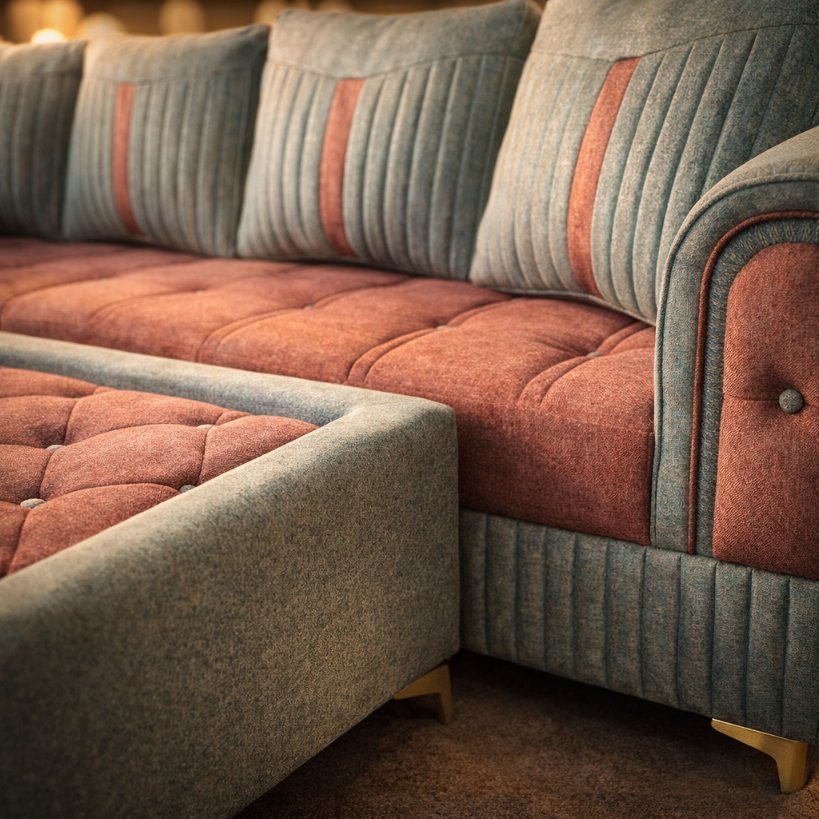 Mint Rose Comforta L-Shape Sectional Sofa with Ottoman