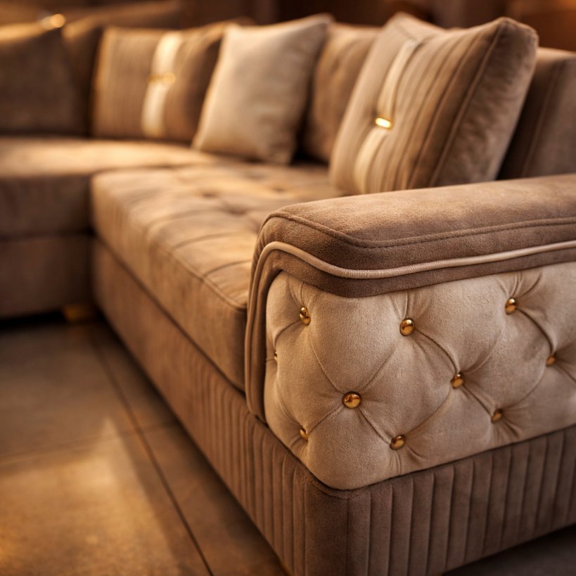 Celestia Luxe L-Shape Sectional Sofa with Ottoman & Pouffe Set