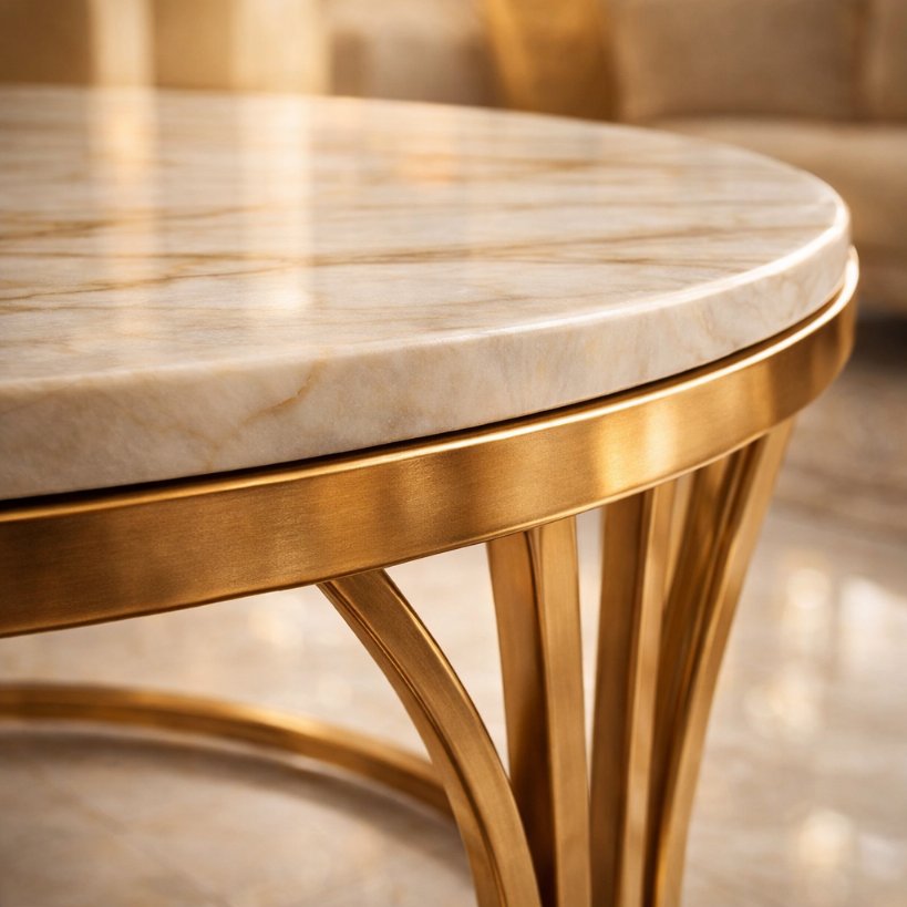 Luxury Round Marble Top Centre Table with Gold Ring Base