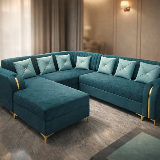 Azure Haven Premium L-Shape Sectional Sofa with Glass-Top Center Table