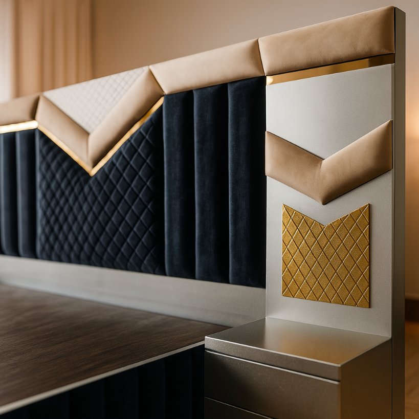 Luxury Upholstered Bed with Geometric Panel Headboard