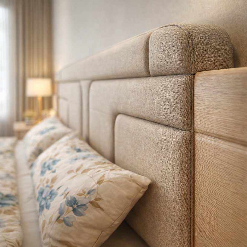 Aura Comfort Minimal Upholstered Bed with Soft Panel Headboard