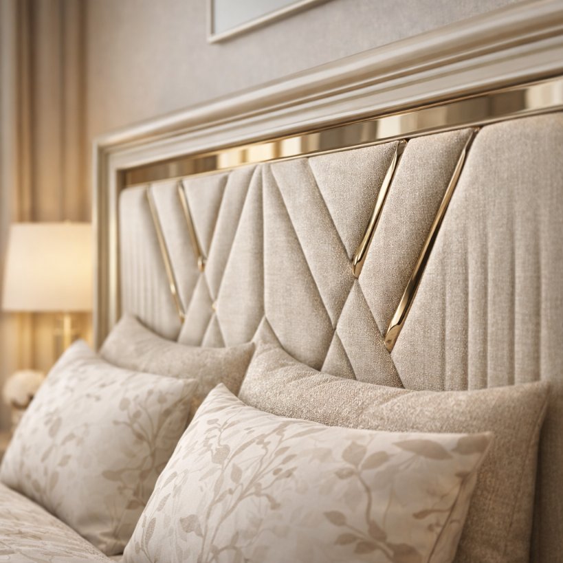 Elora Luxe Upholstered Bed with Geometric Panel Headboard