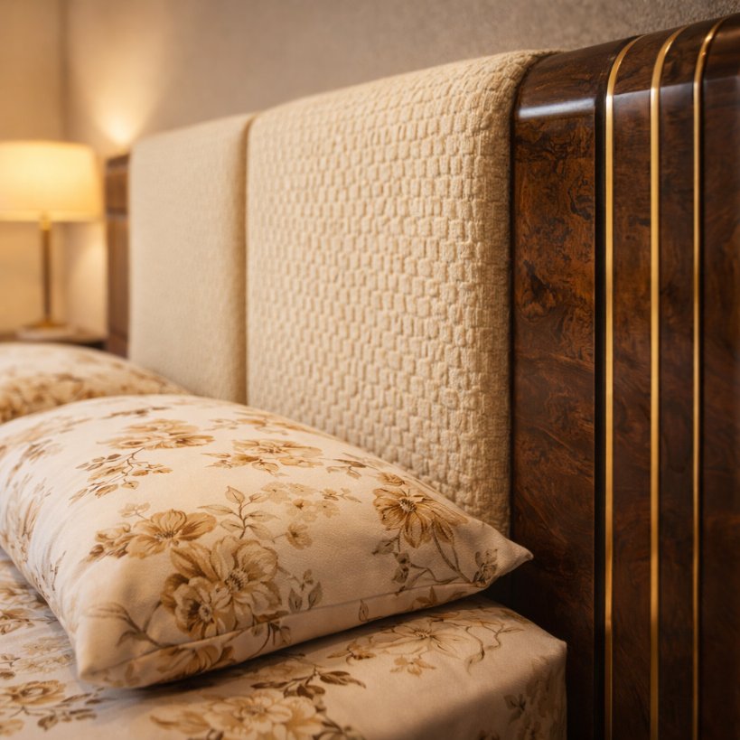 Urban Luxe Dual-Panel Upholstered Bed with Wooden Frame Finish