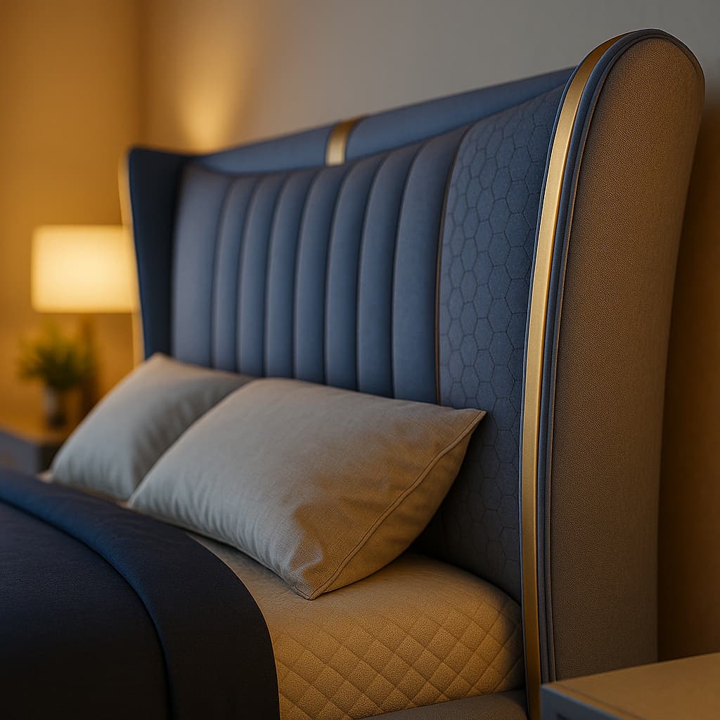 Aangan Royale Wingback Panel Bed – Luxe Blue Edition