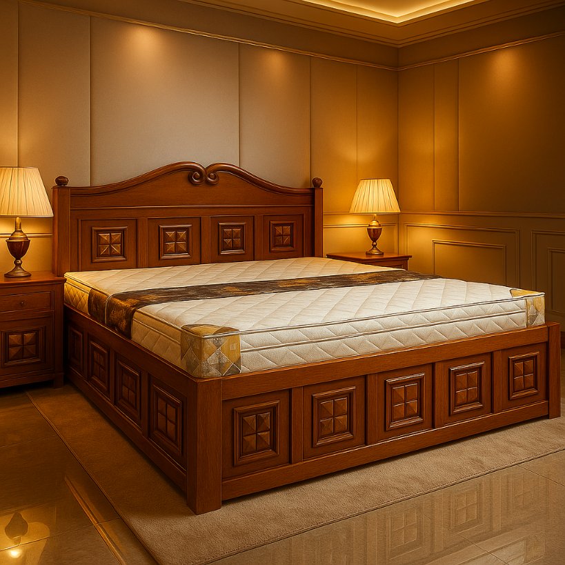 Aangan Royal Carved Sheesham Bed – King/Queen Size