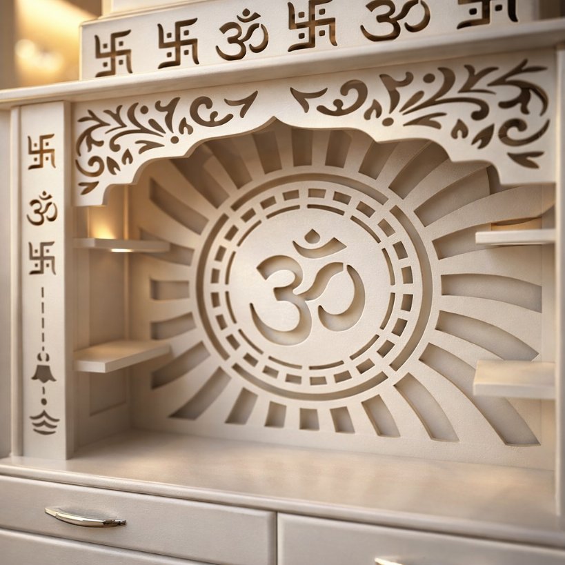 Aangan Shubh Ganesh Designer Mandir with Laser-Cut Jaali & LED Backlighting