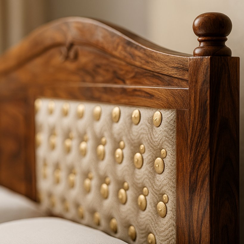 Aangan Royal Sheesham Bed with Brass Motif Panels – King/Queen