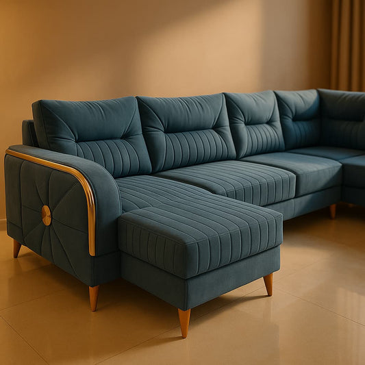 Aangan Teal Moderno 7-Seater L-Shaped Luxury Sofa