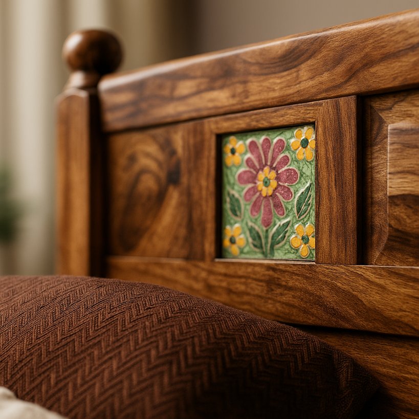 Aangan Sheesham Bed with Handcrafted Tile Artwork