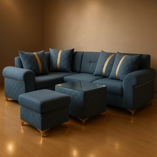 Aangan Blue Diamond 7-Seater Premium Corner Sofa