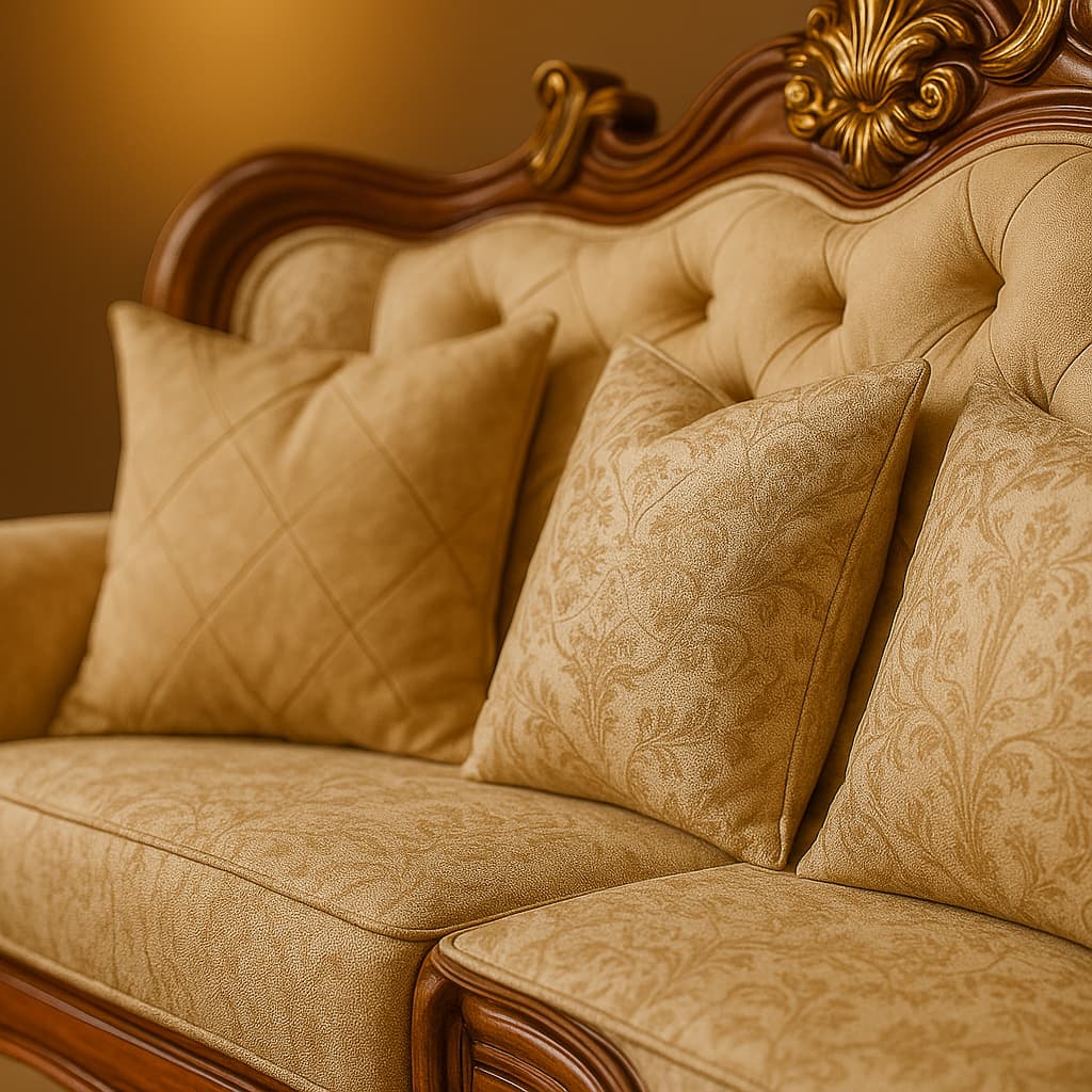 Aangan Heritage Gold 7-Seater Luxury Carved Sofa Collection