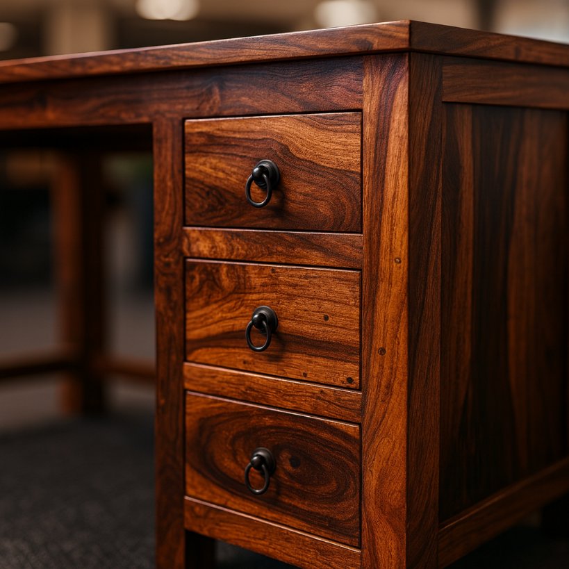 Solid Wood Office Table with 3-Drawer Storage