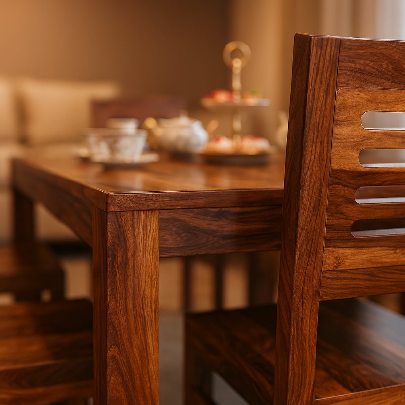 Aangan Solid Wood Dining Set – 6 Seater (Classic Teak Finish)