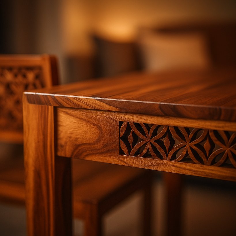 Aangan Hand-Carved Solid Wood Dining Set – 4 Seater