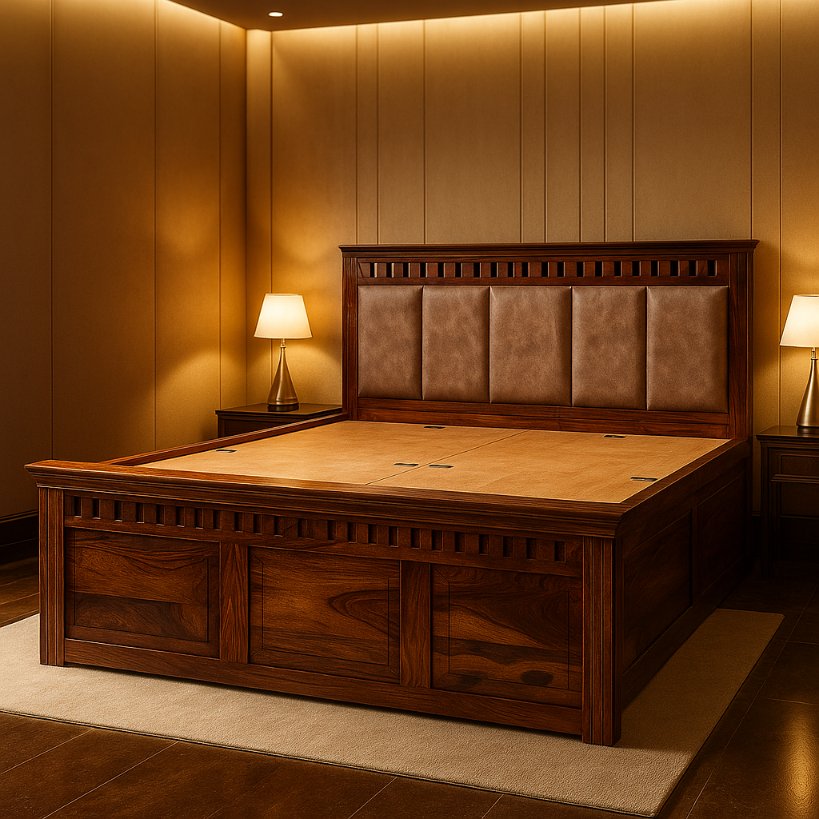 Aangan Grand Heritage Brass-Studded Sheesham Bed