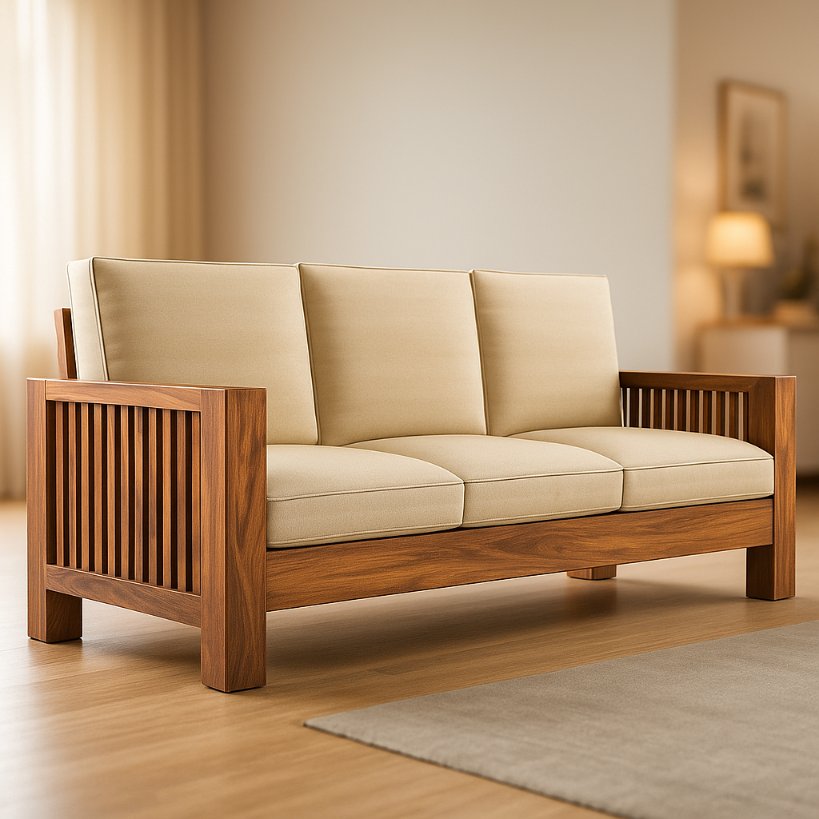 Aangan Classic Slatted Solid Wood Sofa Set