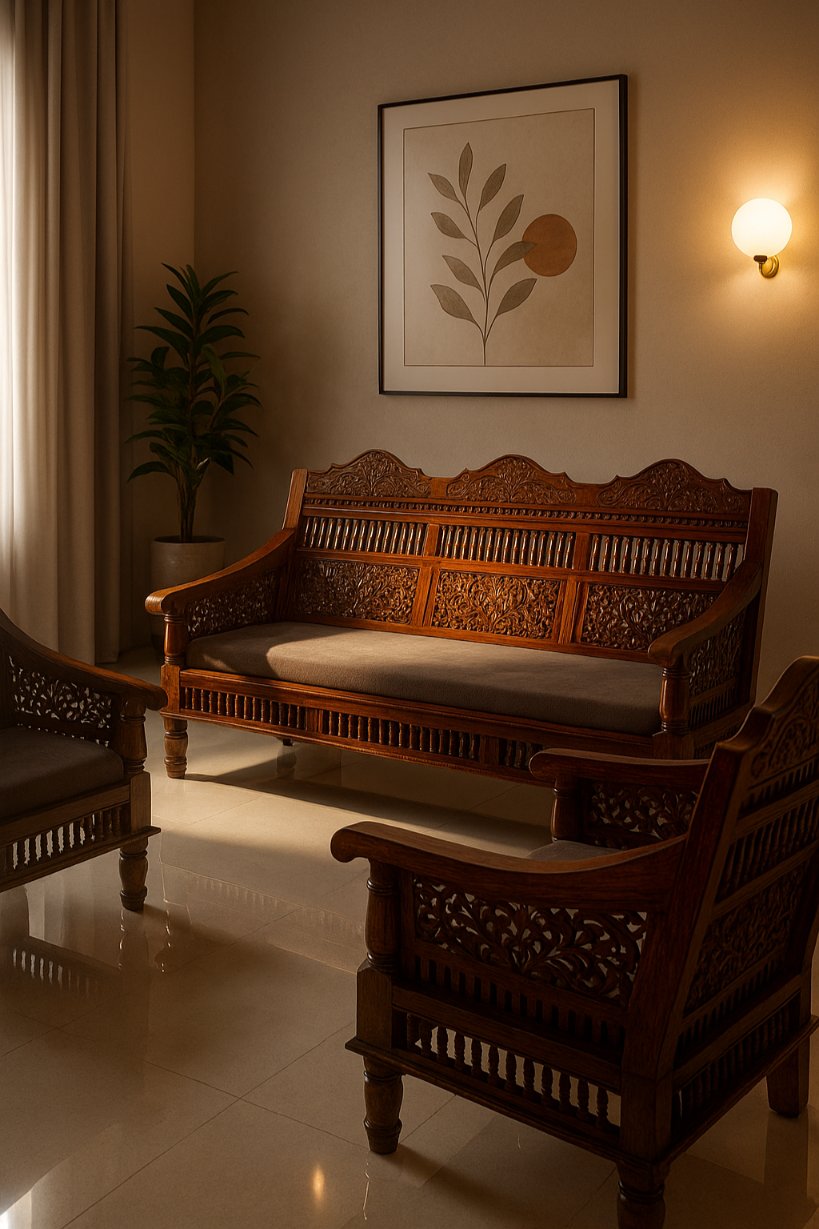 Aangan Traditional Hand-Carved Sofa Set