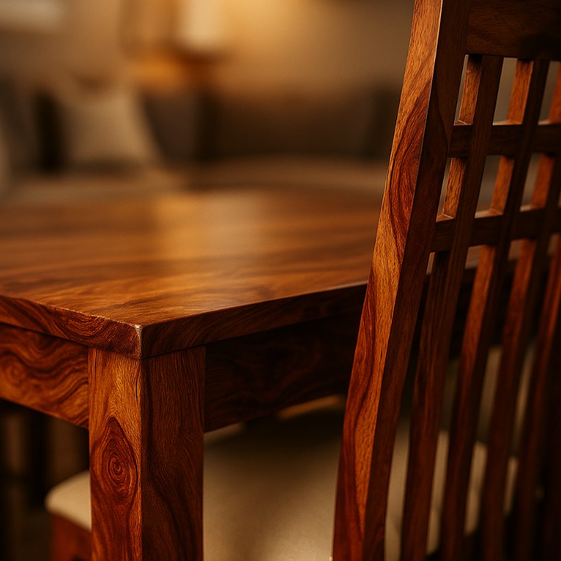 Aangan Grid-Back Sheesham Dining Set – 6 Seater