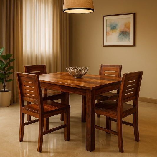 Aangan Solid Sheesham Wood Dining Set – 4 Seater (Slat-Back Design)