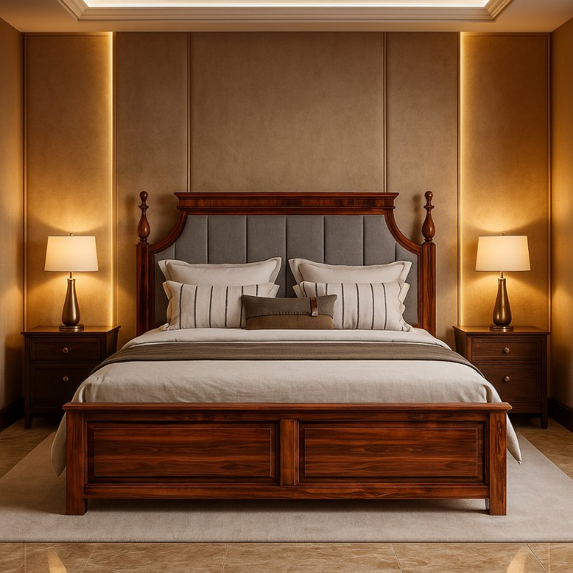 Aangan Regal Upholstered Sheesham Bed
