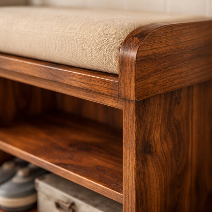 Aangan Solid Wood Shoe Rack Bench with Cushioned Seating