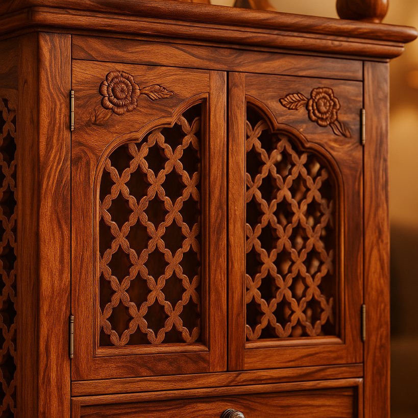 Aangan Sheesham Hand-Carved Home Temple with Jaali Doors