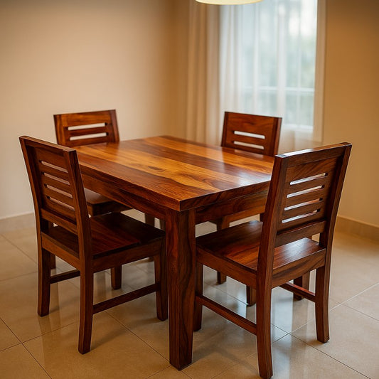 Aangan Solid Sheesham Wood Dining Set – 4 Seater (Slat-Back Design)