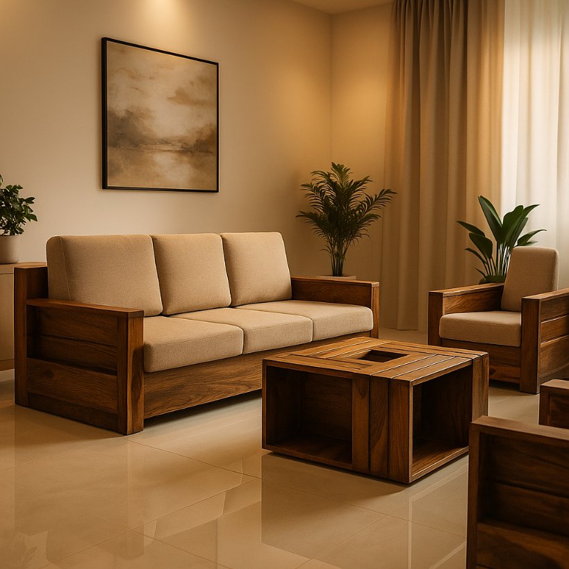 Aangan Modern Solid Wood Sofa Set