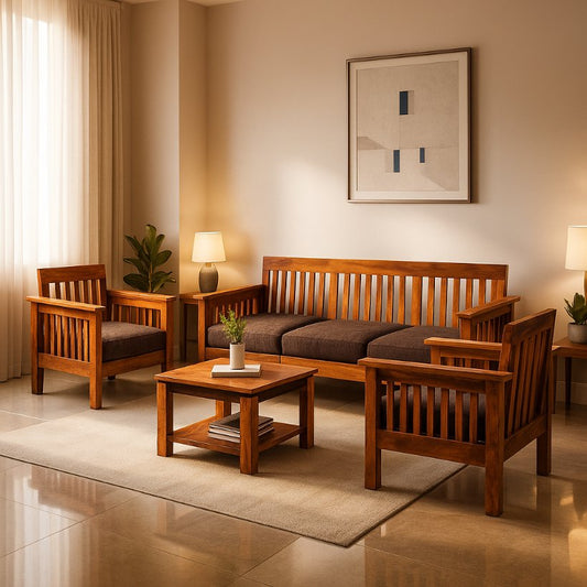 Aangan Classic Slatted Wooden Sofa Set