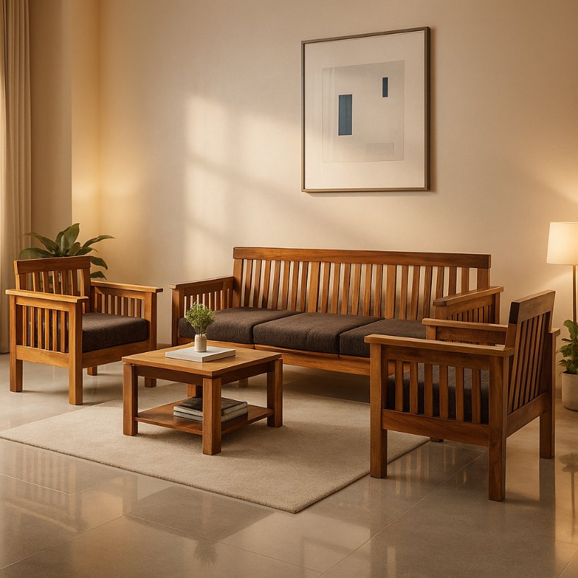 Aangan Classic Slatted Wooden Sofa Set