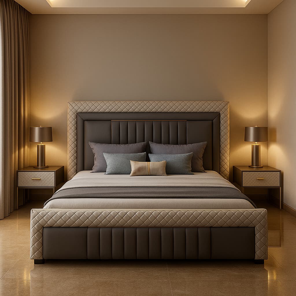 Aangan Luxe Panel Bed with Diamond Upholstery & Soft-Touch Finish