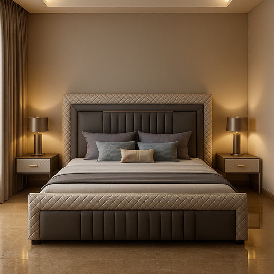 Aangan Luxe Panel Bed with Diamond Upholstery & Soft-Touch Finish