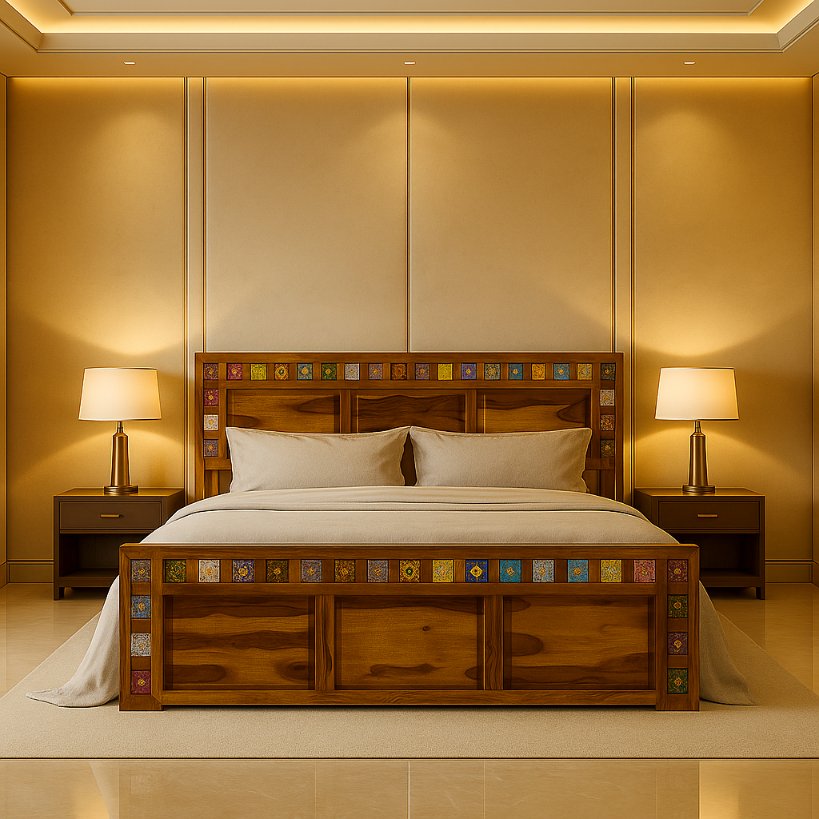 Aangan Sheesham Tile Border Bed