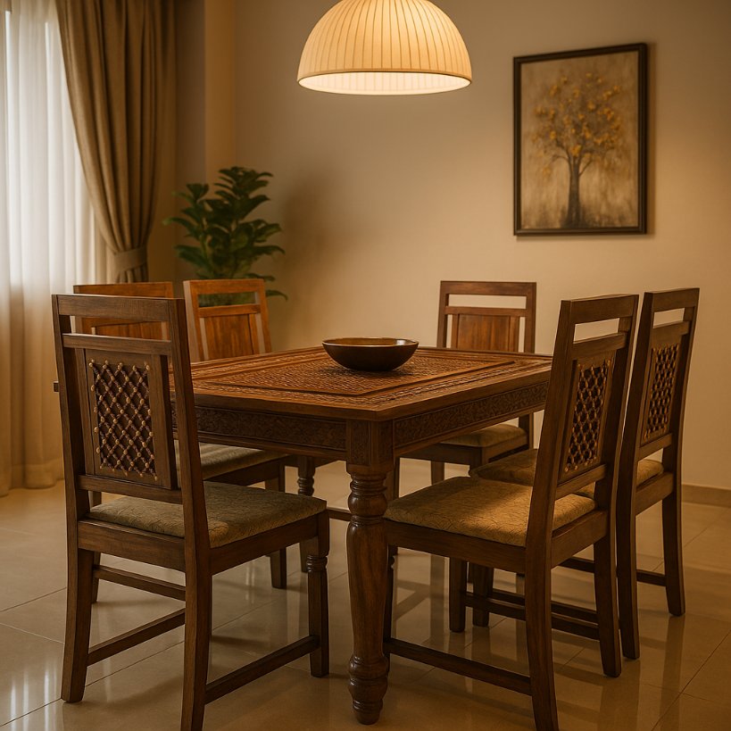 Aangan Hand-Carved Solid Wood Dining Set – 4/6 Seater