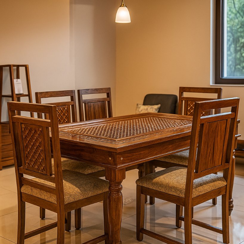Aangan Hand-Carved Solid Wood Dining Set – 4/6 Seater