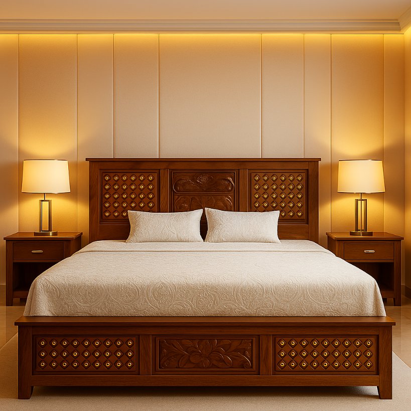 Aangan Royal Carved & Brass Stud Bed