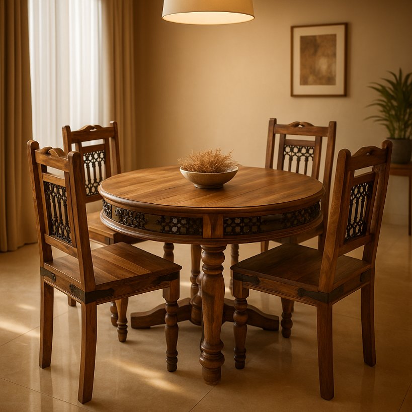Aangan Handcrafted Round Sheesham Dining Set – 4 Seater