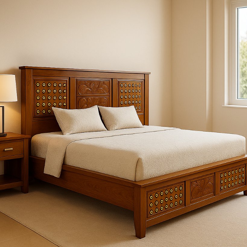 Aangan Royal Carved & Brass Stud Bed