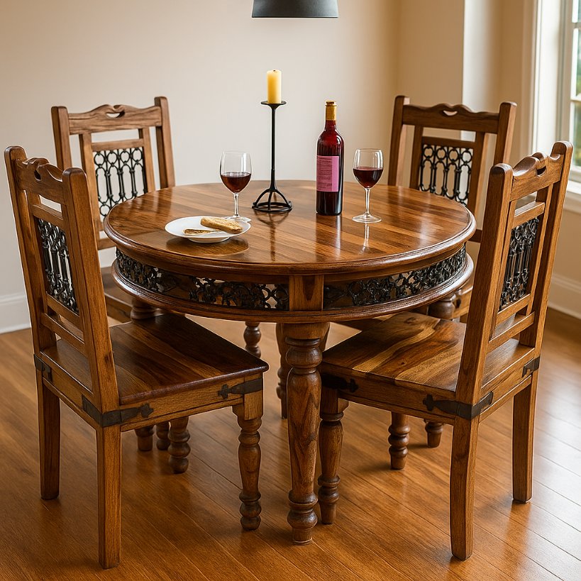 Aangan Handcrafted Round Sheesham Dining Set – 4 Seater