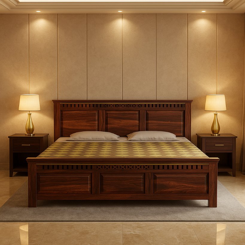 Aangan Classic Panel Bed with Linear Carving